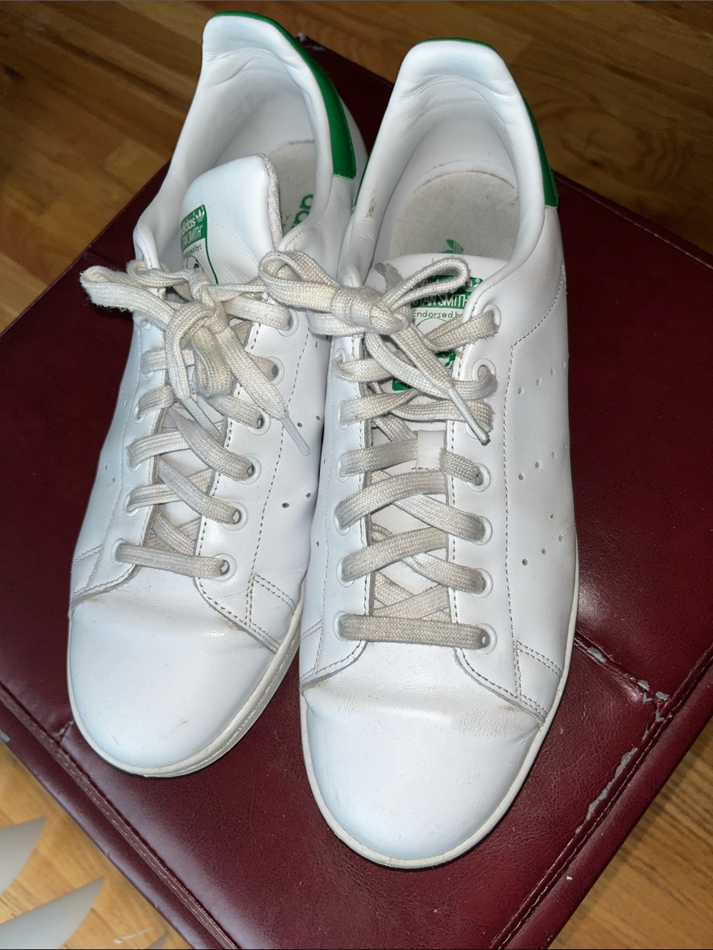 adidas White Leather Sneakers with Green Heel Accents